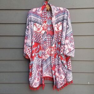 Joy Joy Sheer Kimono with red Tassels size S/M